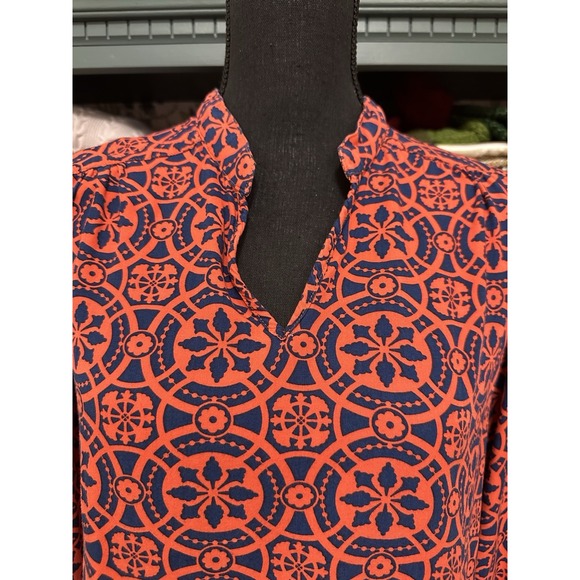 Escapada loose fit orange & blue medallion print rayon top blouse V-neck size M - Picture 4 of 8